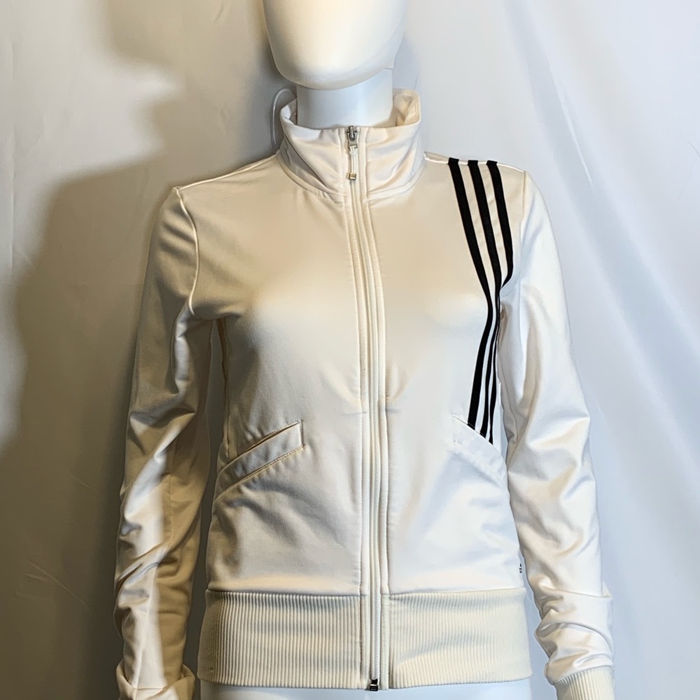 Adidas White Track Jacket Blk Stripes Size Small